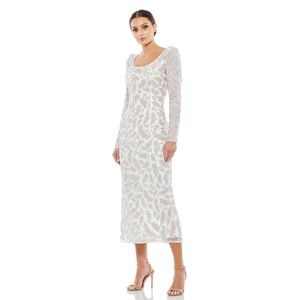 NWT Mac Duggal Foliage Embellished Midi Sheath Dress